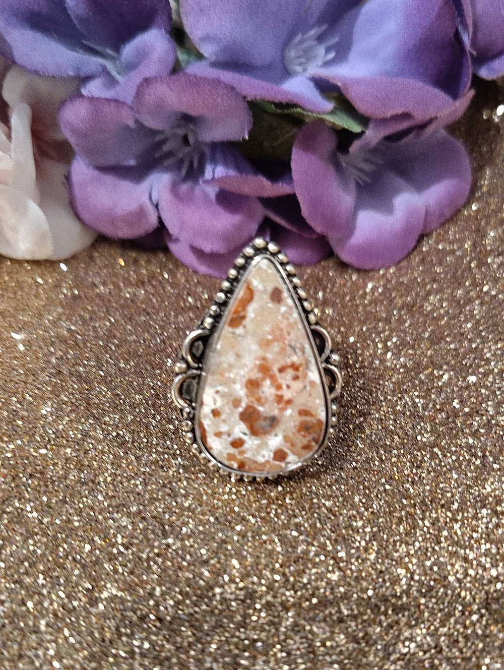 Rhyolite Teardrop Silver Ring - Size 7 1/2